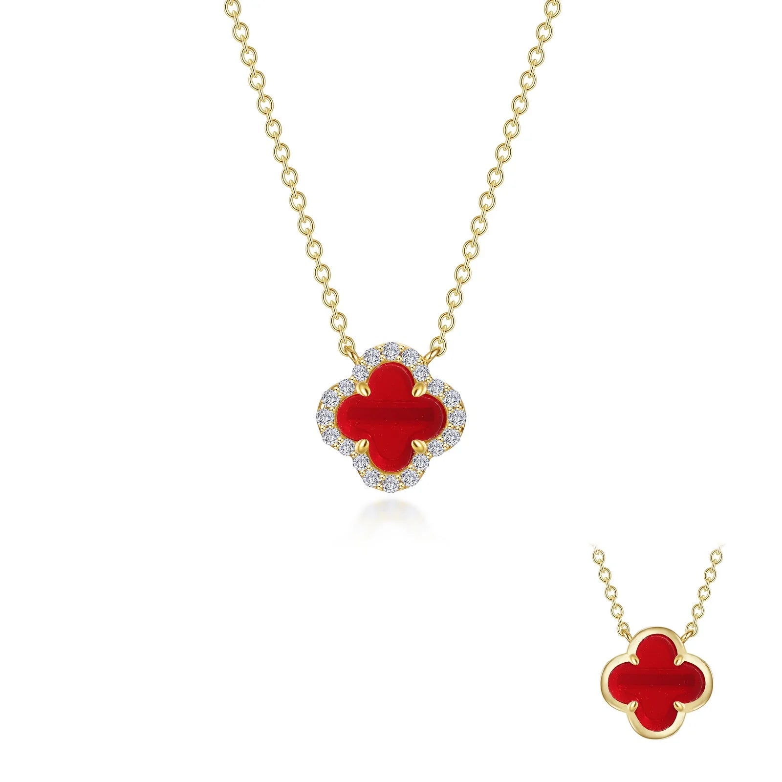 Designer Necklace for Women-Lafonn Simulated Diamond & Red Agate Halo Necklace N0334AGG20