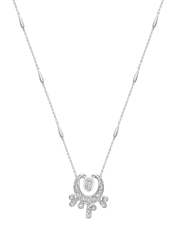 Modern Crystal Necklace-Lucky Platinum Diamond Horseshoe Splash Pendant