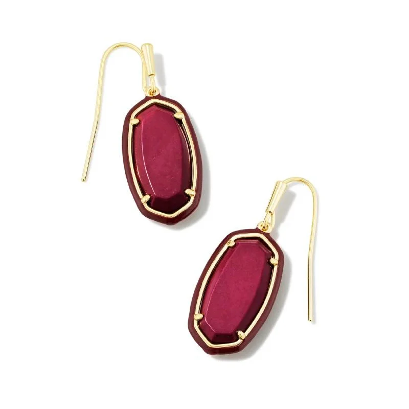 Black Diamond Earrings-Kendra Scott | Dani Gold Enamel Frame Drop Earrings in Maroon Magnesite