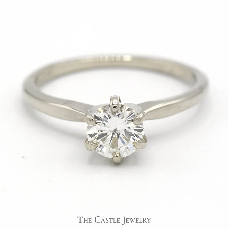 Custom Diamond Band-.62ct Round Diamond Solitaire Engagement Ring in 14k White Gold