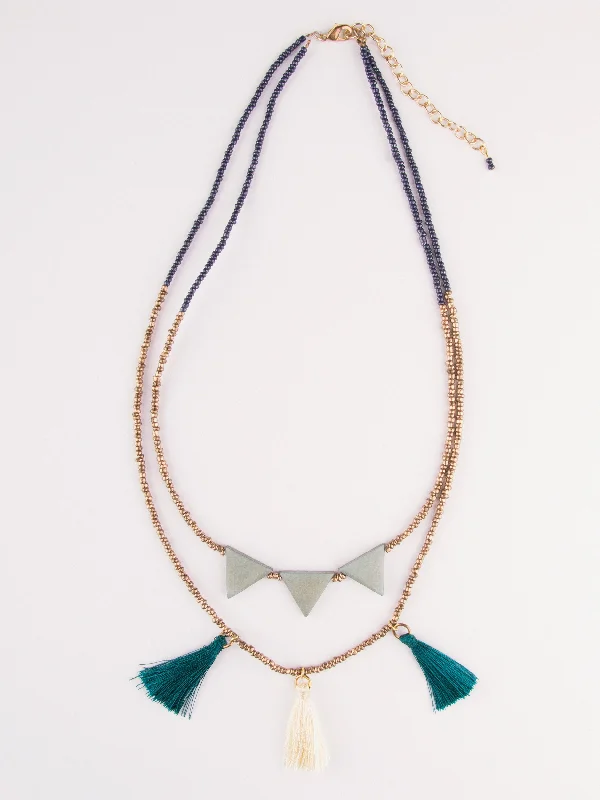 Dazzling Silver Necklace-Jubilee Tassel Necklace - Teal