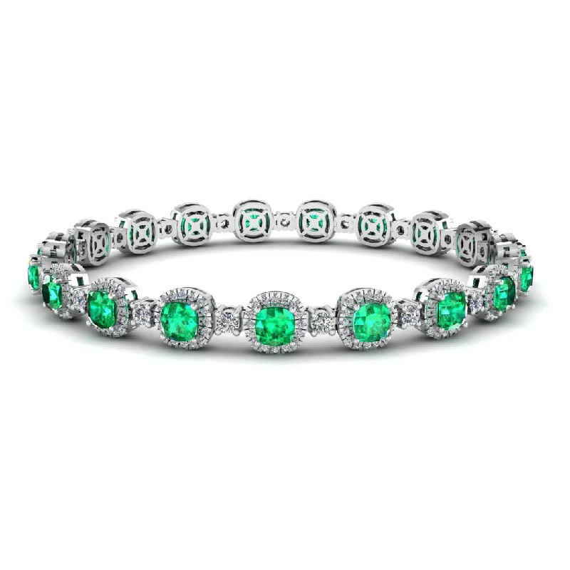 Stylish Charm Bracelet for Weddings-Cushion Shape 8.5 Carat Emerald Featuring Diamond Halo Bracelet BRHACCE