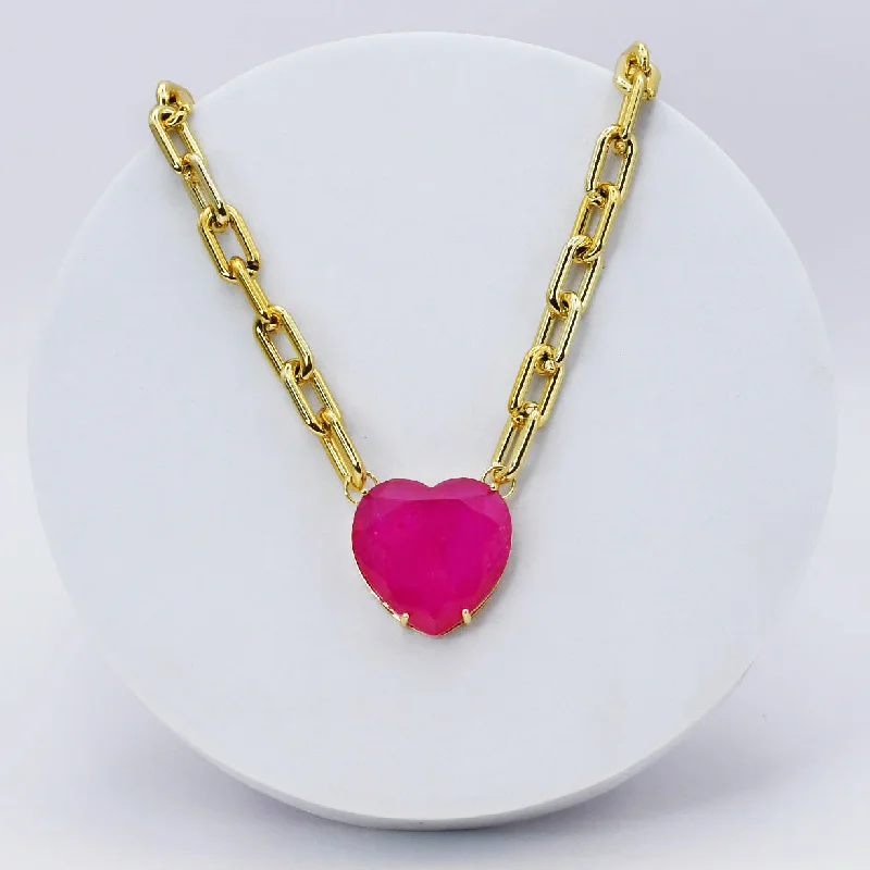 Luxury Custom Necklace-Ruby Heart Gem Necklace C-27