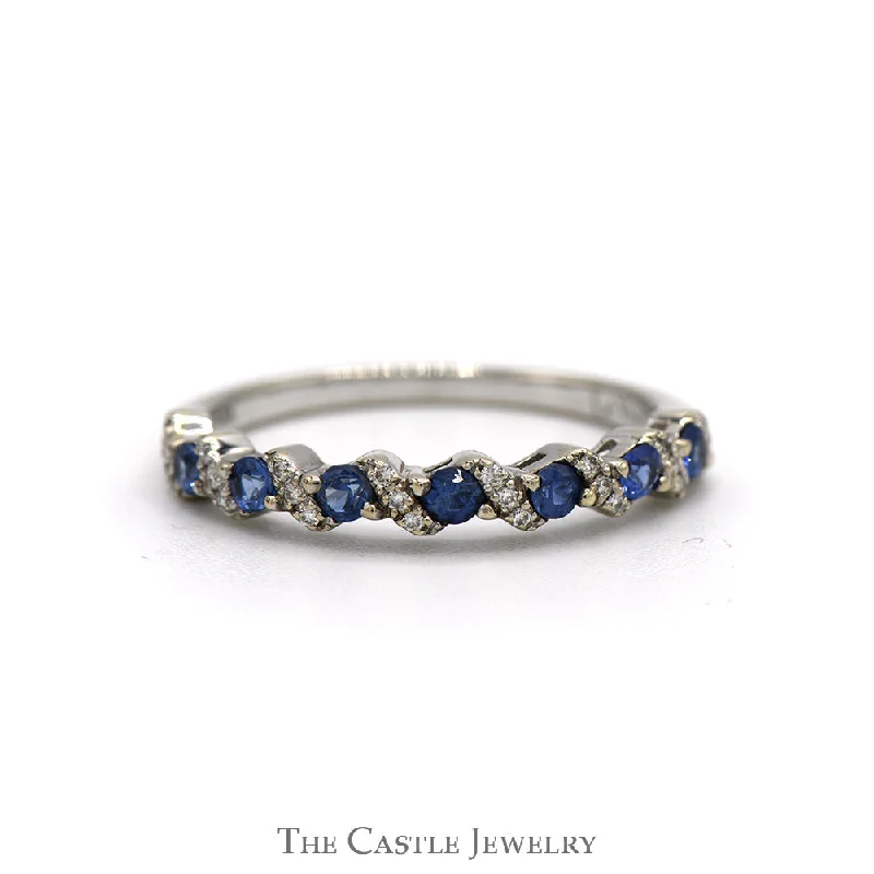 Custom Silver Engagement Ring-Sapphire & Diamond Le Vian Designer Band in 14k White Gold