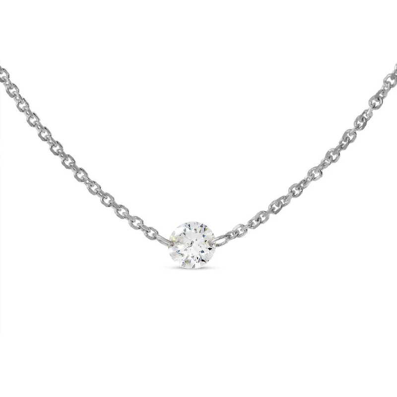 Beautiful Sapphire Necklace-14K White Gold 0.25ct. Dashing Diamond Solitaire Necklace