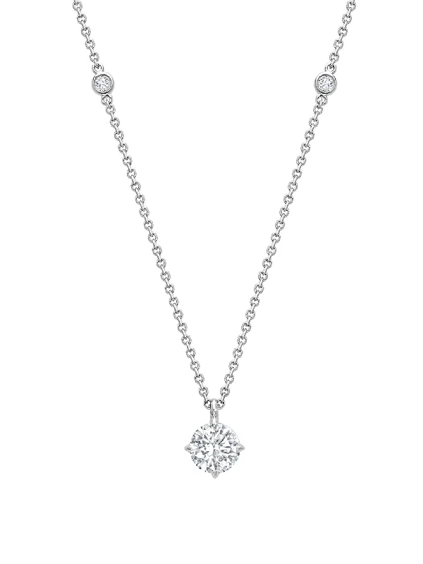 Simple Beaded Necklace-Classic Platinum Diamond Pendant