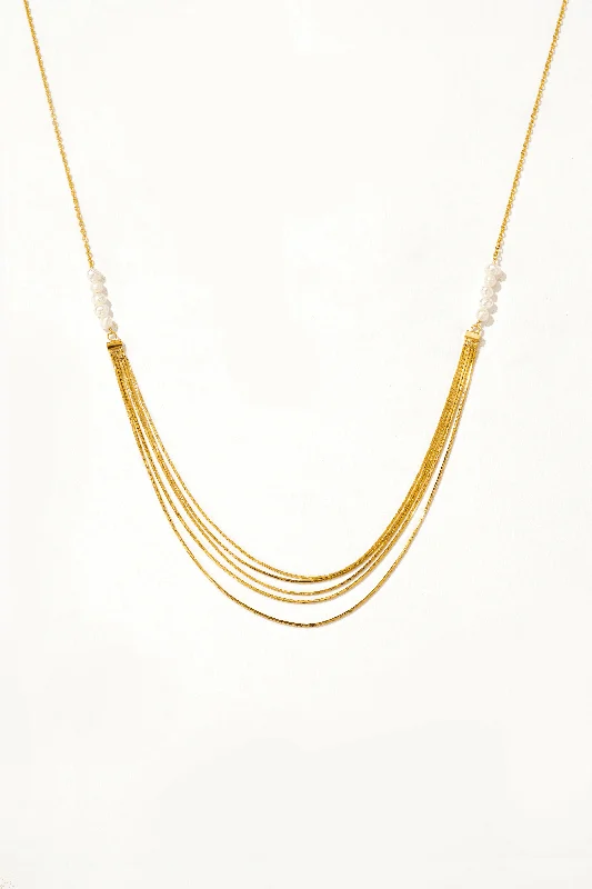 Layered Necklace for Women-Calithra 18k Gold Pearl Beaded Necklace