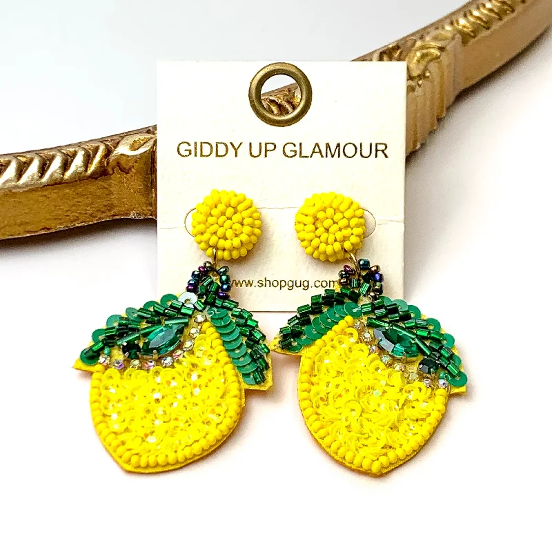 Trendy Silver Earrings-Lemon Drops Sequin and Seed Bead Earrings