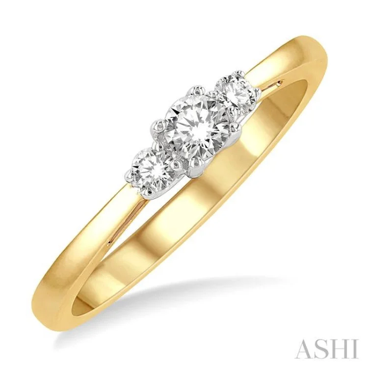 Solitaire Diamond Ring-1/4 Ctw Round Cut Diamond Three-Stone Ring in 14K Yellow and White Gold