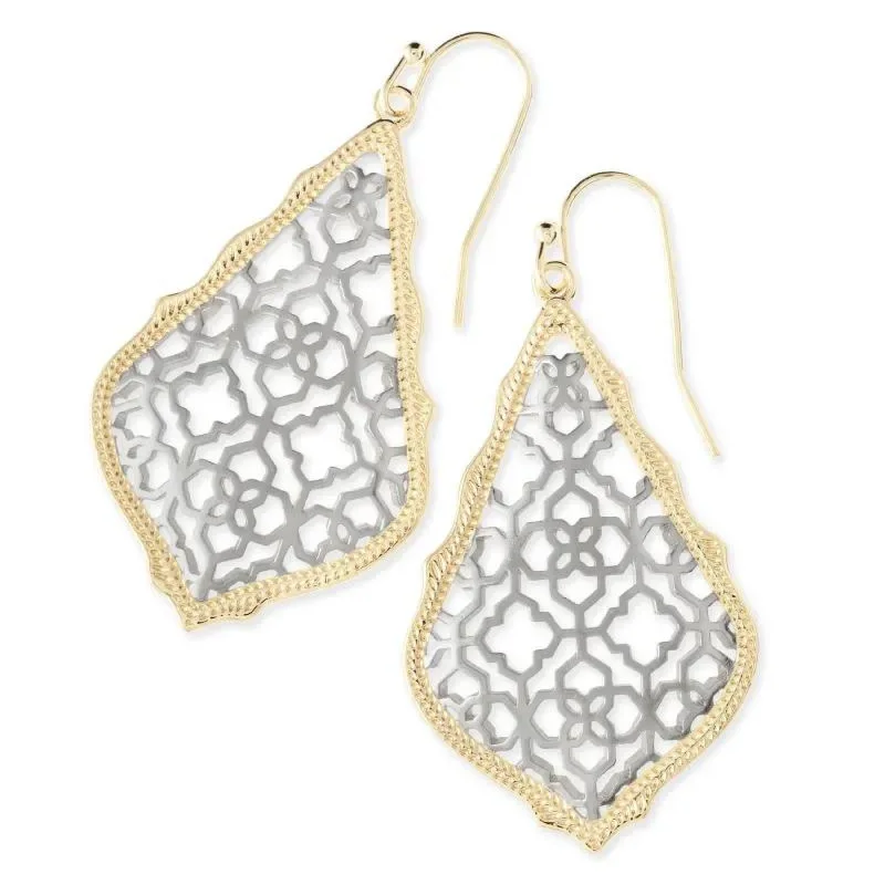 Heart Shaped Earrings-Kendra Scott | Addie Gold Drop Earrings in Silver Filigree Mix