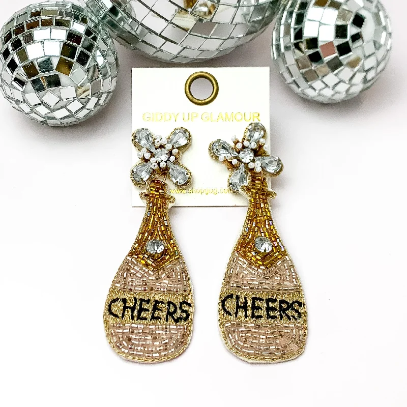 Designer Diamond Earrings-Cheers to These Beaded and Jeweled Champagne Bottle Earrings