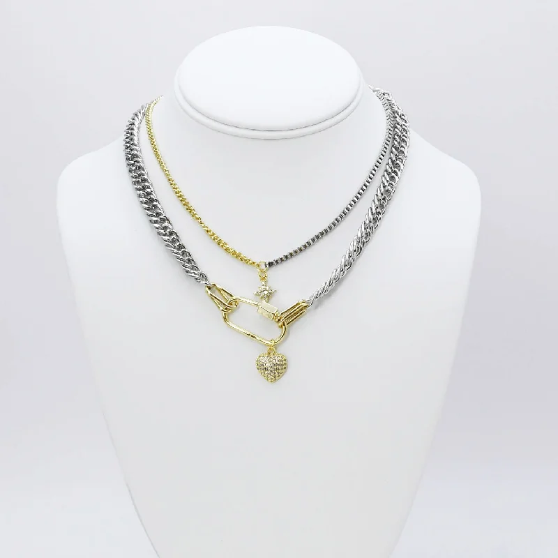 Delicate Gold Necklace-Hearts and Stars Glow Necklace E24