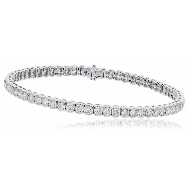 Women’s Customizable Leather Bracelet-Round Cut Diamond Line Tennis Bracelet in Semi Bezel setting