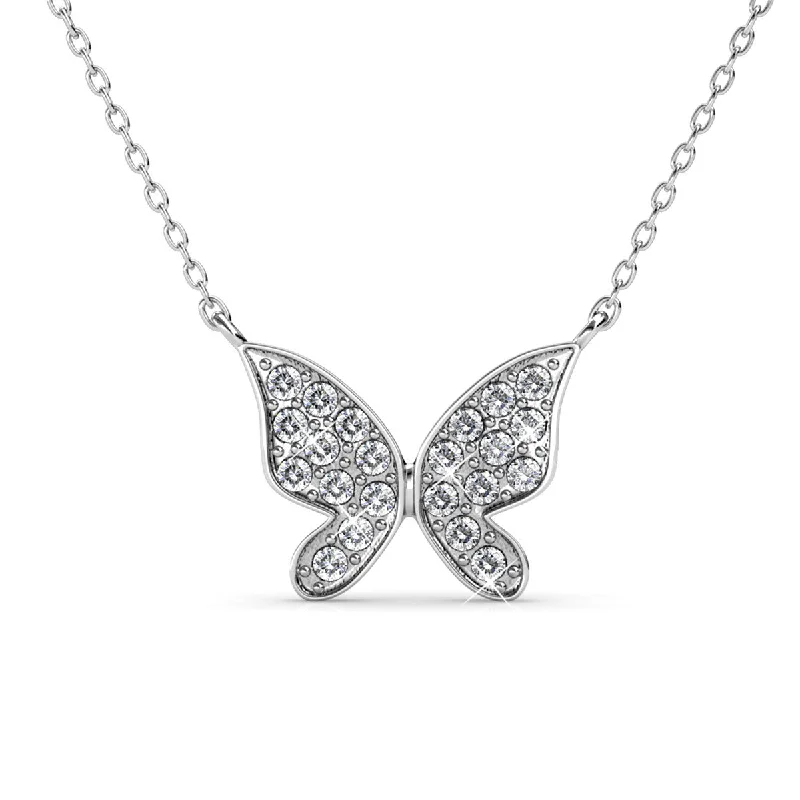 High-End Gold Necklace-Yuenen 18k White Gold Plated Silver Butterfly Necklace with Swarovski Crystals