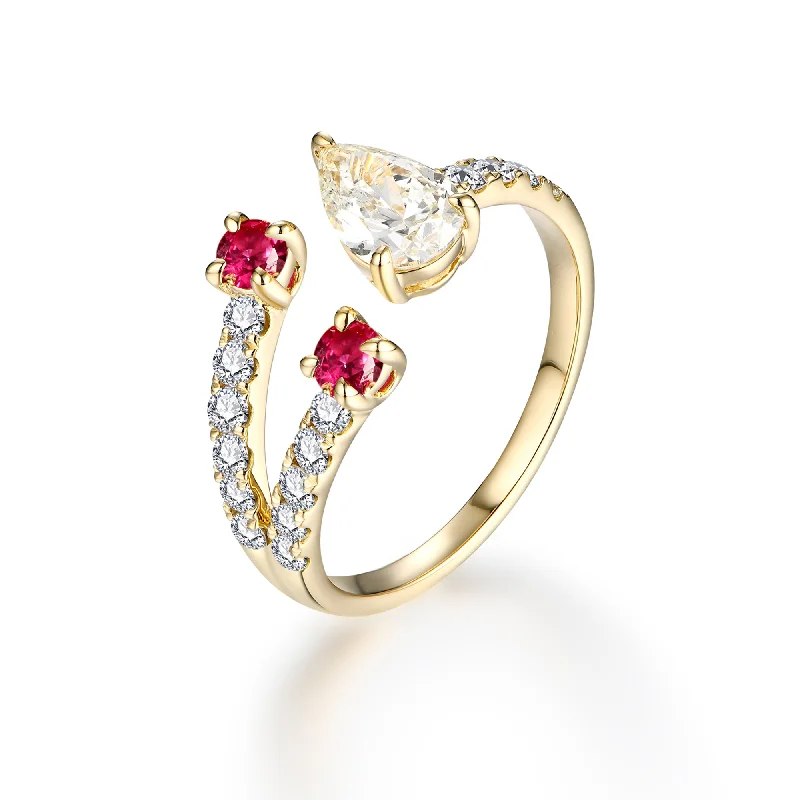 Antique Wedding Ring Set-Ruby & Light Yellow Diamond Open Ring