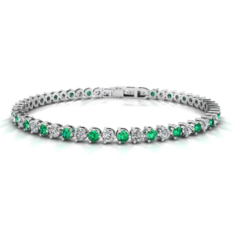 Luxury Men’s Bracelet-Round Brilliant Diamond and Emerald 3 Claw Bracelet BRDE45512