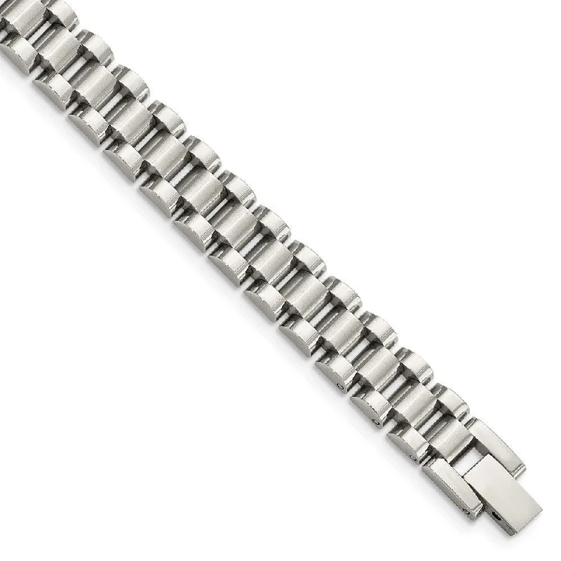 Customizable Silver Tennis Bracelet-Stainless Steel Brushed and Polished 8.5in Bracelet