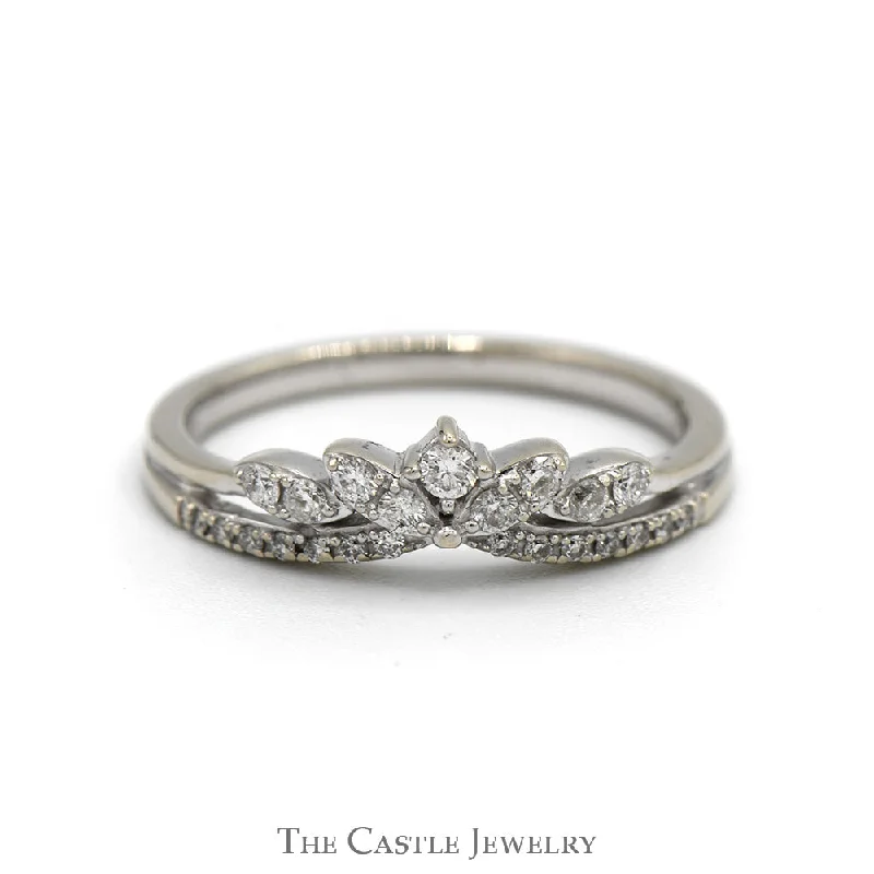 Classic Wedding Band with Diamonds-Princess Crown Designed Round Diamond Band in 14k White Gold