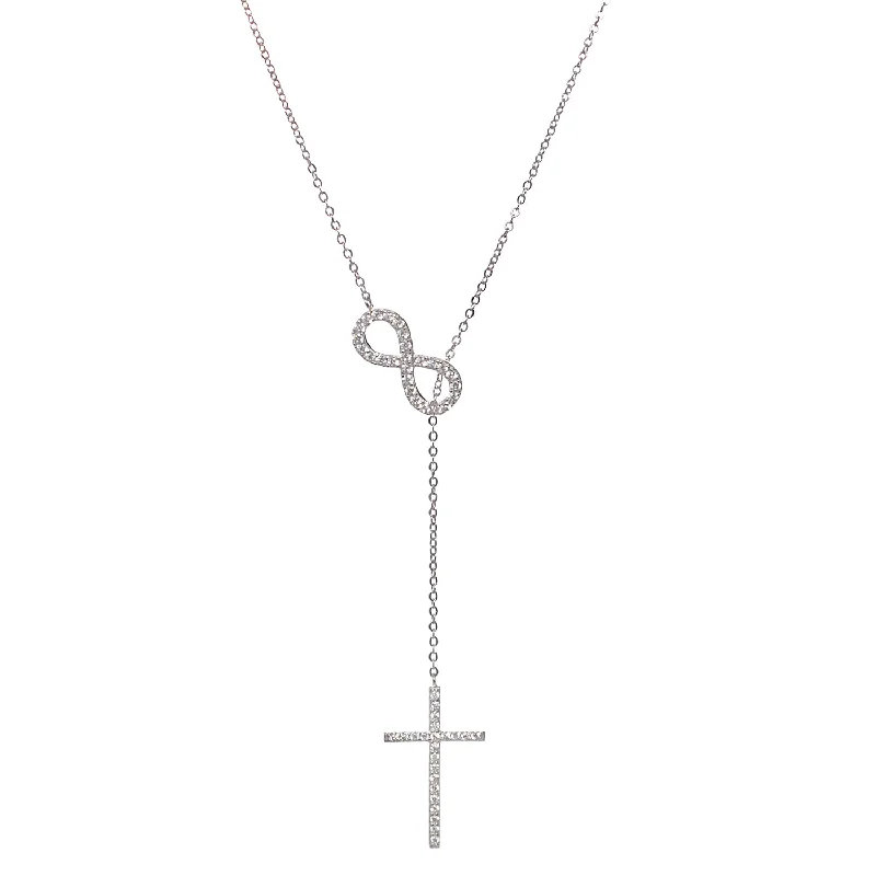 Elegant Necklace with Topaz-Mary Sterling Silver Infinity Cross Y-Necklace with  Simulated Diamond Crystal