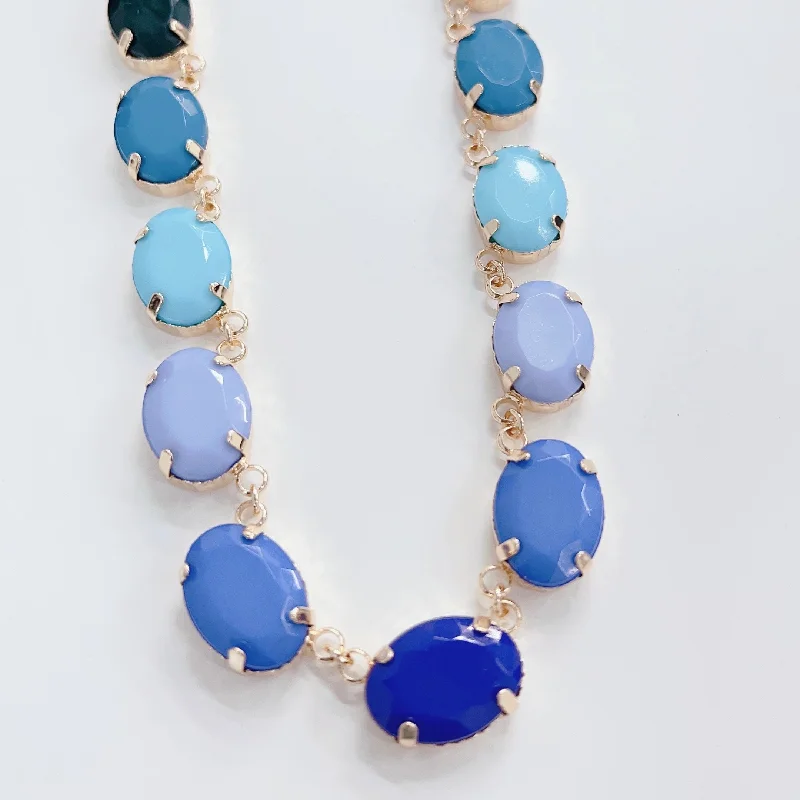 Vintage Gold Necklace-Michelle Bubble Blue Necklace L11