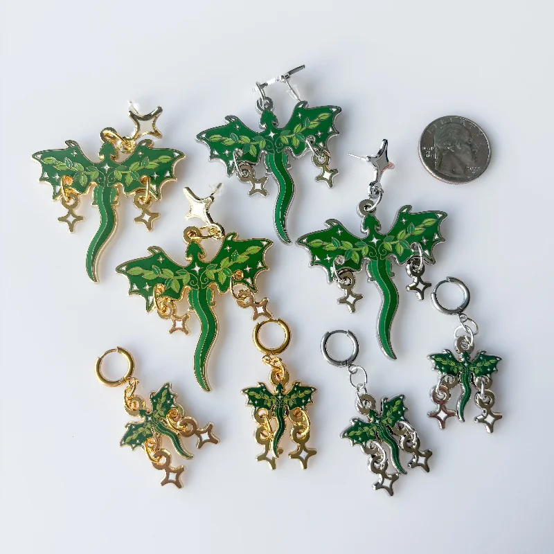 Minimalist Gold Earrings-GREEN VINE DRAGON METAL EARRINGS