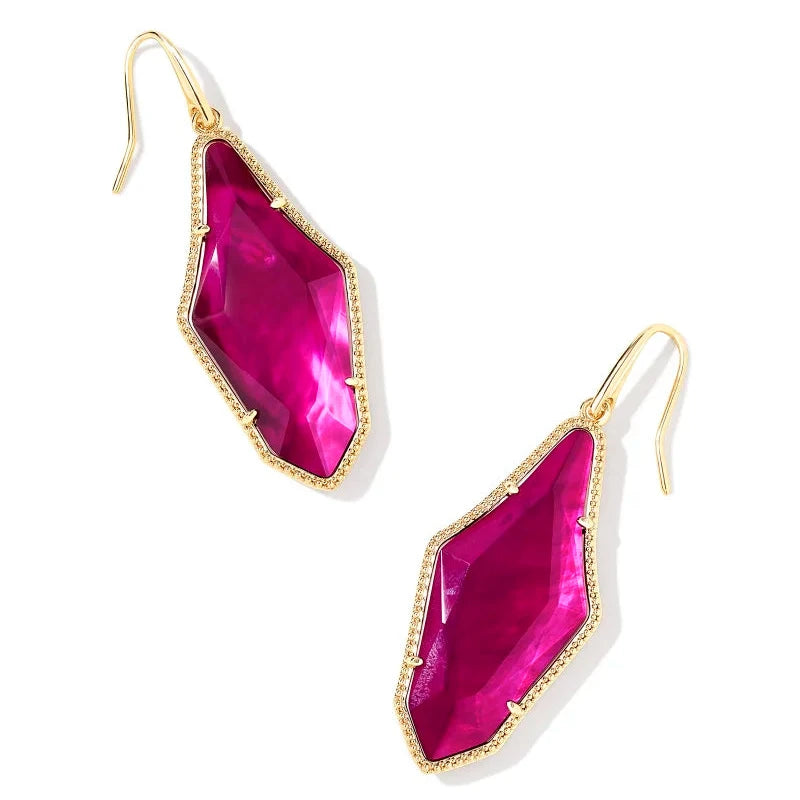 Minimalist Silver Earrings-Kendra Scott | Evelyn Gold Drop Earrings in Dark Magenta Illusion