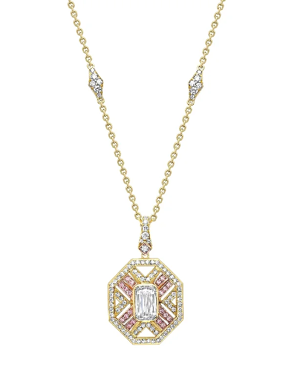 Pearl Necklace for Bride-Fifth Avenue Ashoka Diamond Yellow Gold Pendant