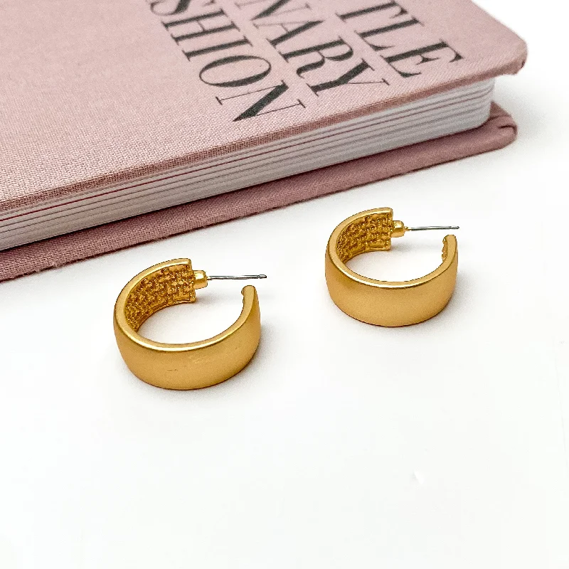 Minimalist Stud Earrings-Gold Tone Small Hoop Earrings With a Textured Inside