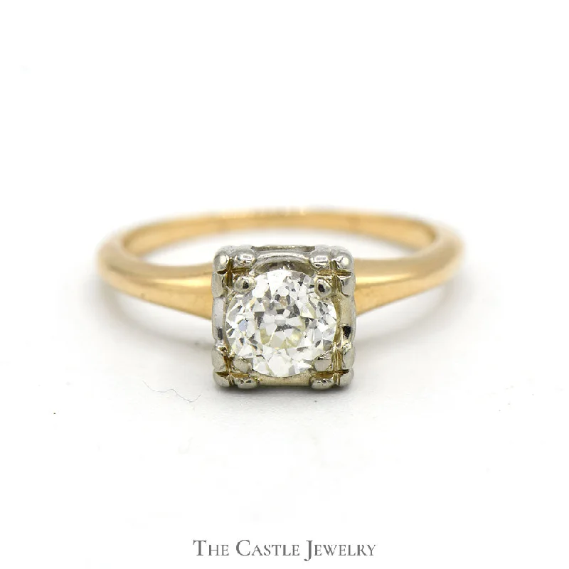 Gemstone Ring for Women-1/2ct Old Mine Cut Diamond Solitaire Engagement Ring in 14k Yellow Gold