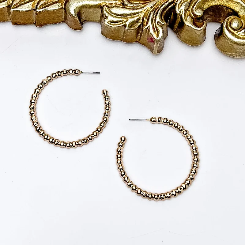 Stud Earrings for Women-Gold Tone Connecting Beads Hoop Earrings