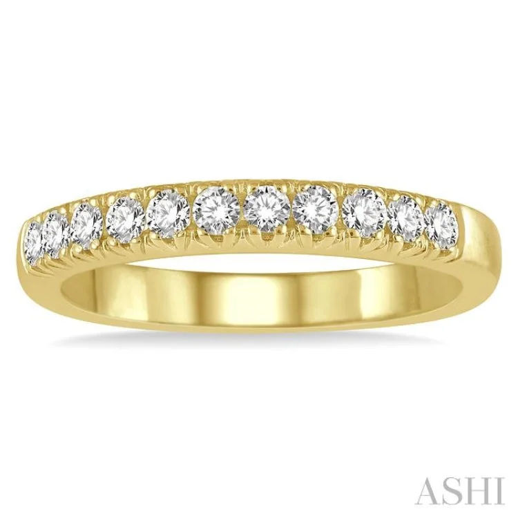 Silver Ring for Women-1/3 ctw 11 Stone Round Cut Diamond Wedding Band in 14K Yellow Gold