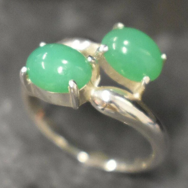 Men's Gold Wedding Ring-Chrysoprase Ring - Green Bypass Ring - Two Stone Ring