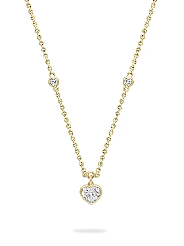 Long Pendant Necklace-Classic Heart Yellow Gold Diamond Pendant