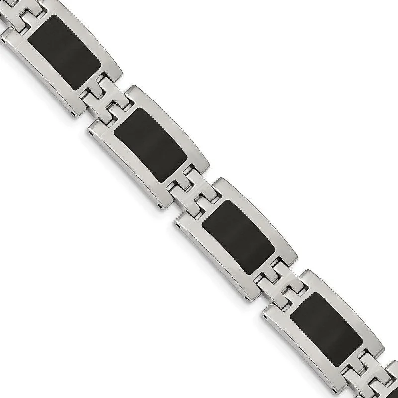 Customizable Name Bracelet-Stainless Steel Black Enamel 9in Bracelet