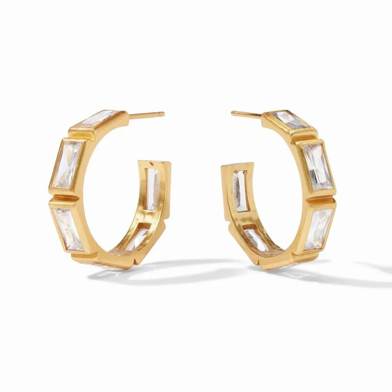 Trendy Earrings for Girls-Julie Vos | Antonia Medium Hoop Earrings with CZ Crystals in Gold