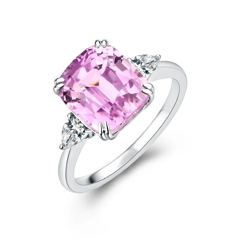 Fashionable Stackable Rings-Rectangle Natural Kunzite Diamond Ring