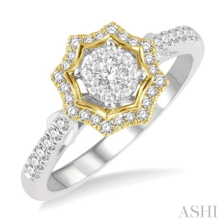 Men's Platinum Wedding Ring-1/3 ctw Star Shape Lovebright Round Cut Diamond Ring in 14K White and Yellow Gold