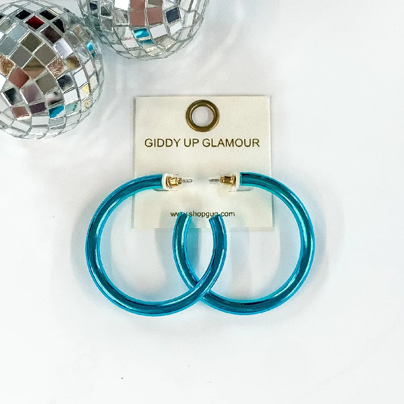 Silver Statement Earrings-Light Up Large Neon Hoop Earrings In Blue