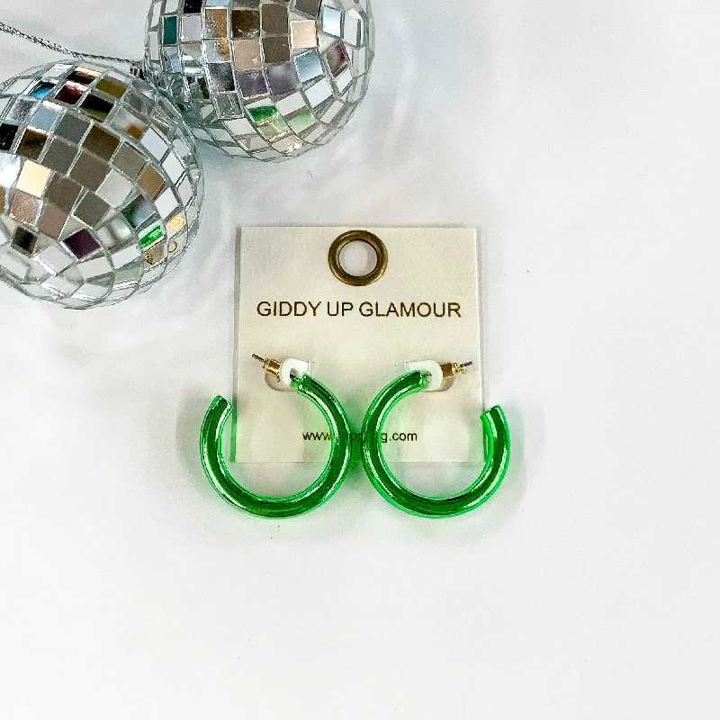 Large Dangle Earrings-Light Up Small Neon Hoop Earrings In Green