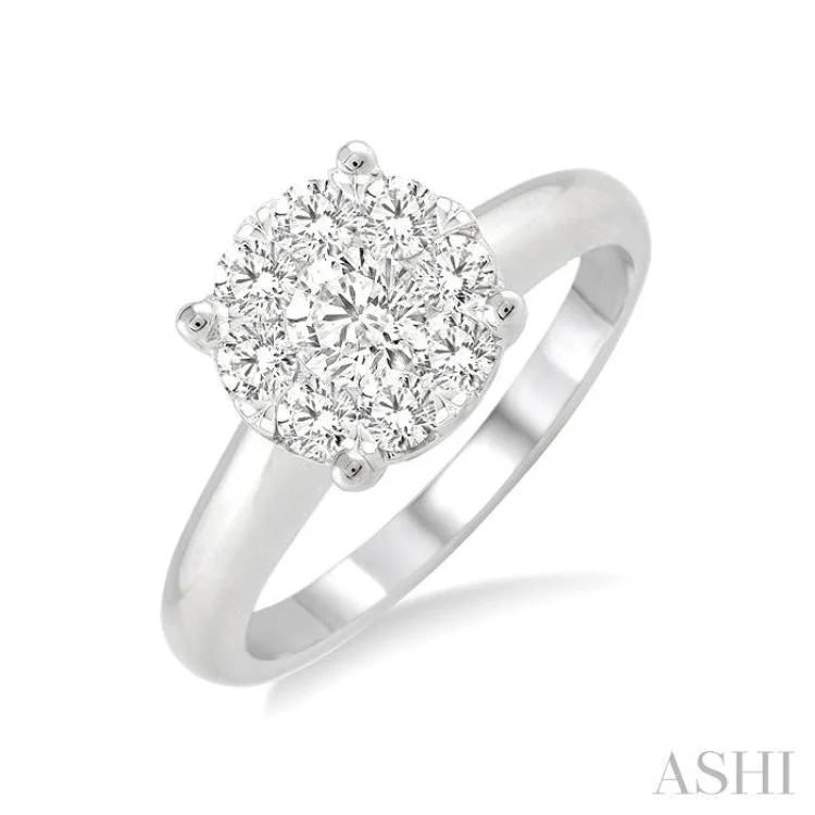 Fashionable Engagement Ring Set-1/4 Ctw Lovebright Round Cut Diamond Ring in 14K White Gold