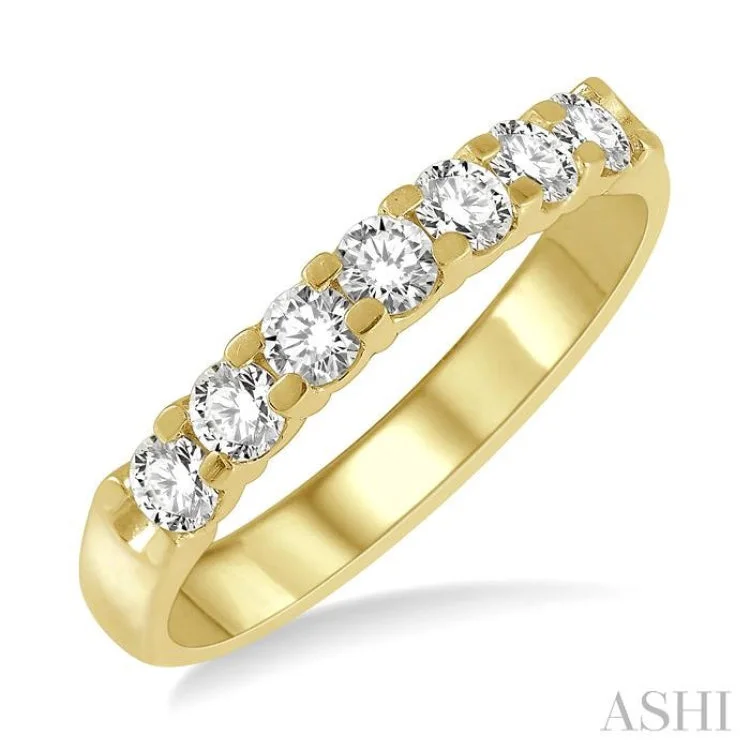 Bold Engagement Ring-1/2 ctw 7 Stone Round Cut Diamond Wedding Band in 14K Yellow Gold