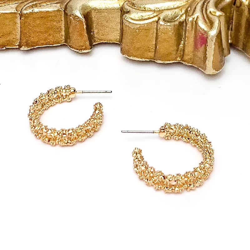 Artistic Dangle Earrings-Worry Free Small Gold Tone Textured Hoop Earrings