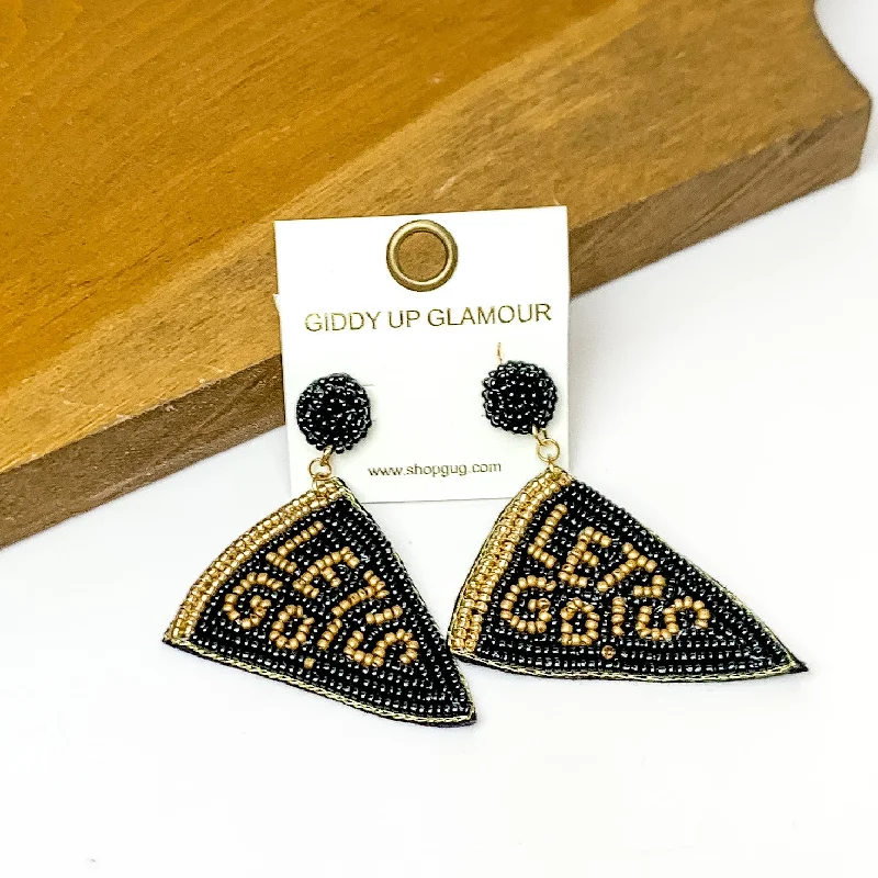 Silver Stud Earrings-Lets Go Beaded Flag Earrings in Black