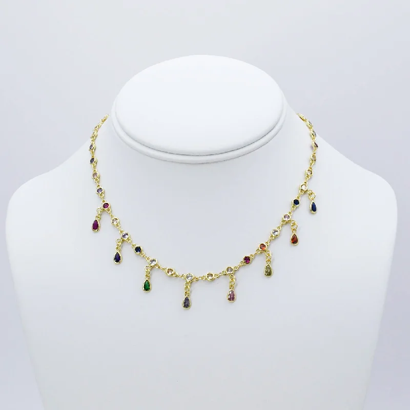 Dainty Necklace with Gemstones-Sparkles all the Way Necklace A7