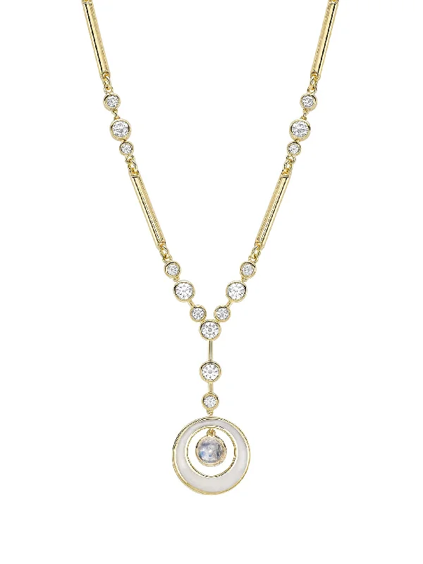 Beautiful Sapphire Necklace-Raindance Diamond Moonstone Enamel Yellow Gold Pendant