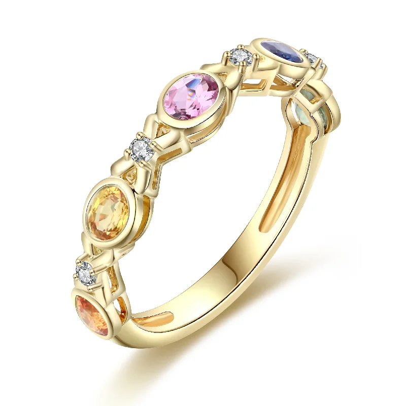 Stackable Engagement Rings-Oval Multi Sapphire and Diamond Ring