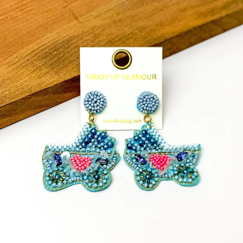 Black Earrings for Women-Beaded Stroller Drop Earrings with Pearls and Crystals in Blue Mix