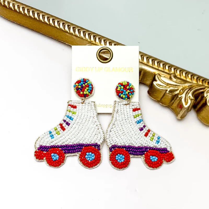 Trendy Earrings for Bridesmaids-Roller Girl Beaded Roller Skate Earrings in Multicolor