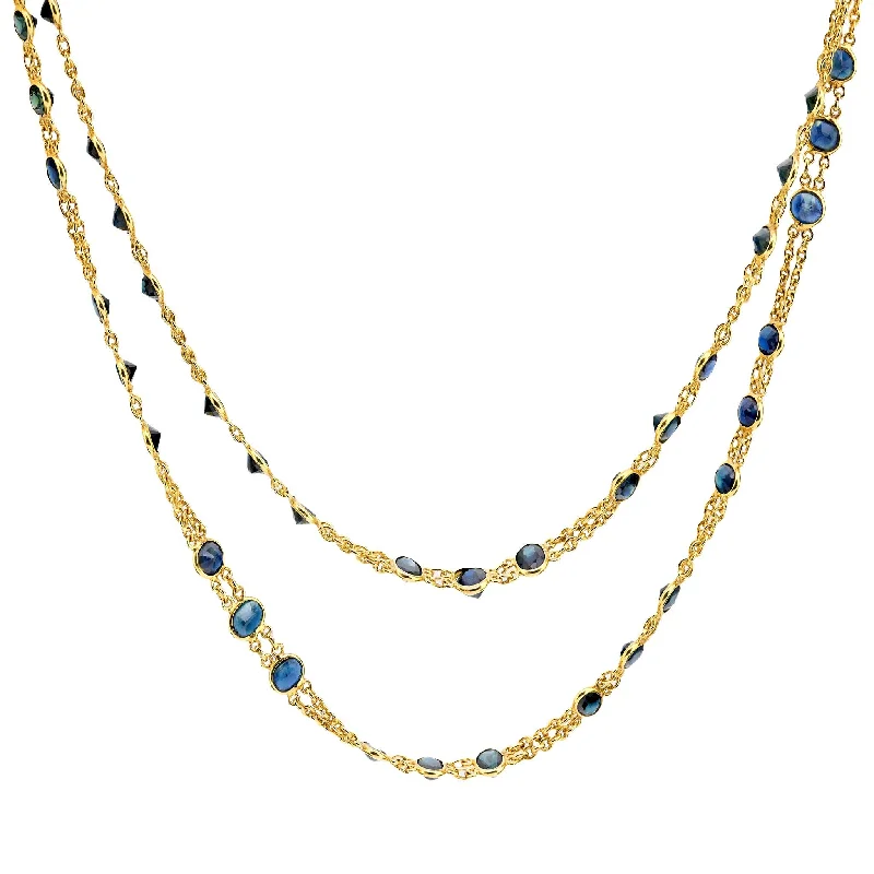 Dainty Gold Necklace-Mid Century 20 carat total weight sapphire 18k yellow gold necklace