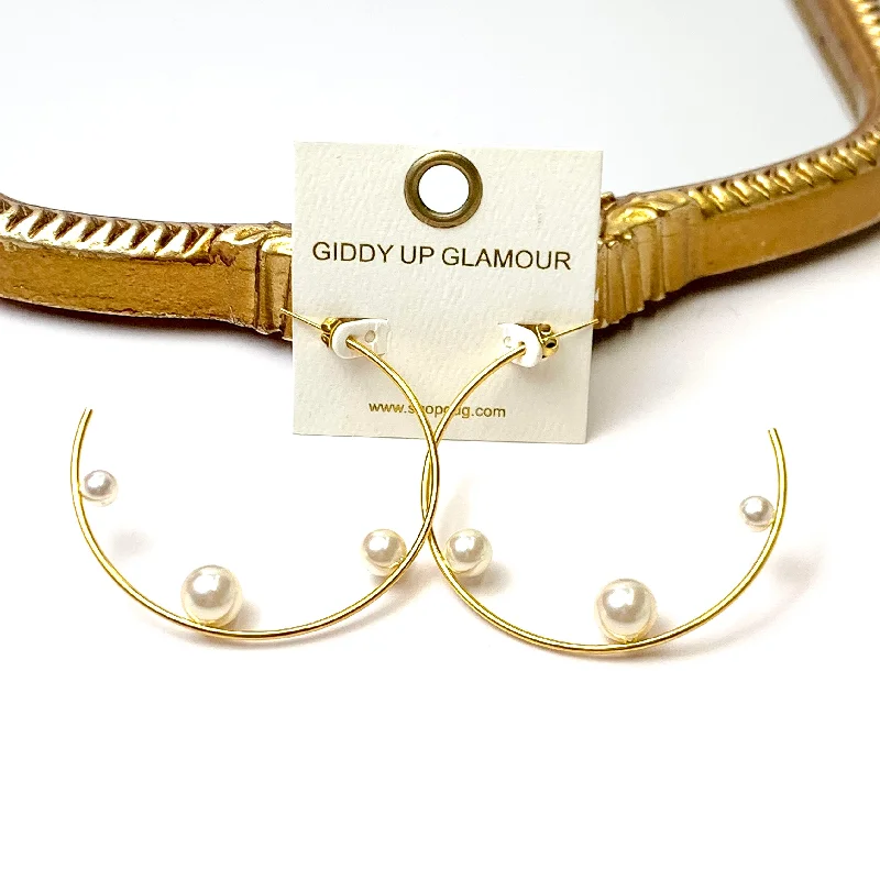 Minimalist Gold Earrings-Bracha | Kristy Pearl Hoop Gold Tone Earrings